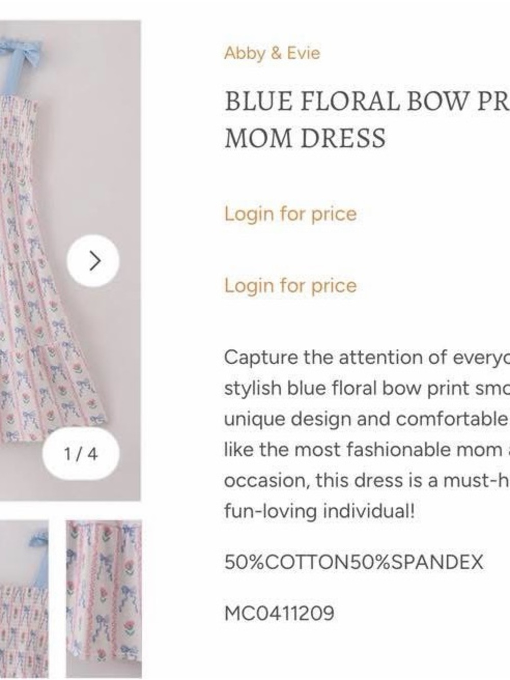Abby & Evie Blue Floral Bow Print Mom Dress